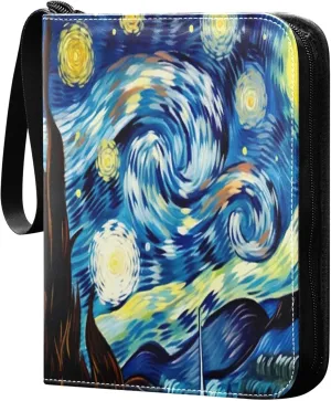 xigua Van Gogh Paintings Card Binder 4-Pockets, Trading Card Binder 400 Pockets Baseball Card Binder Waterproof PU Leather Card Collection Binder for Games Card Album Card