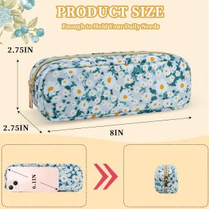 XSUIOY Floral Small Makeup Bag for Purse Nylon Pencil Pouch, Coquette Aesthetic Makeup Bag Cute Preppy Cosmetic Bag, Makeup Brushes Storage Bag Waterproof Travel Toiletry Bag Organizer(Green Floral)