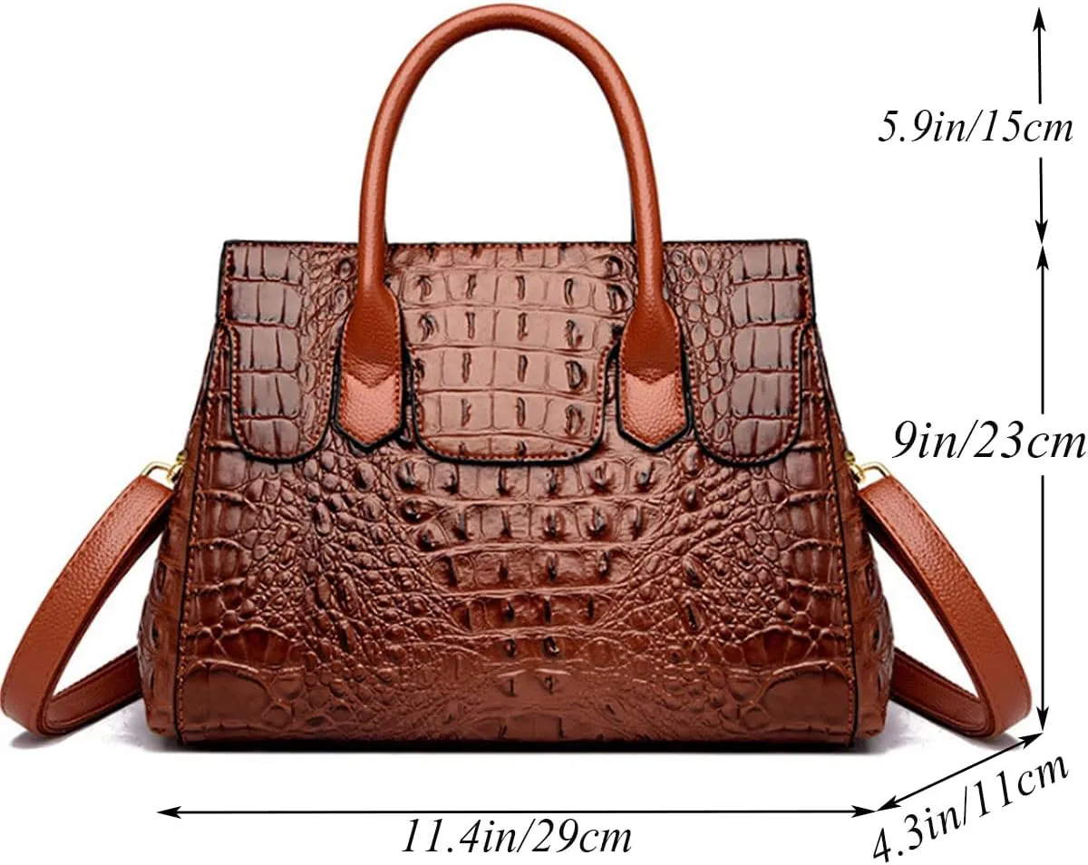 XXGJOALD-Women Satchel Bag PU Leather Crocodile-Embossed Pattern With Top Handle Shoulder Bags Handbags Fashion Purses Totes