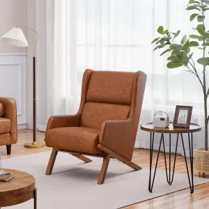 Yaheetech Brown Accent Chair, PU Leather Armchair High Wide Backrest, Oversized Recliner Chair Thick Seat Cushion for Office Reception Room Reading Nook, Brown