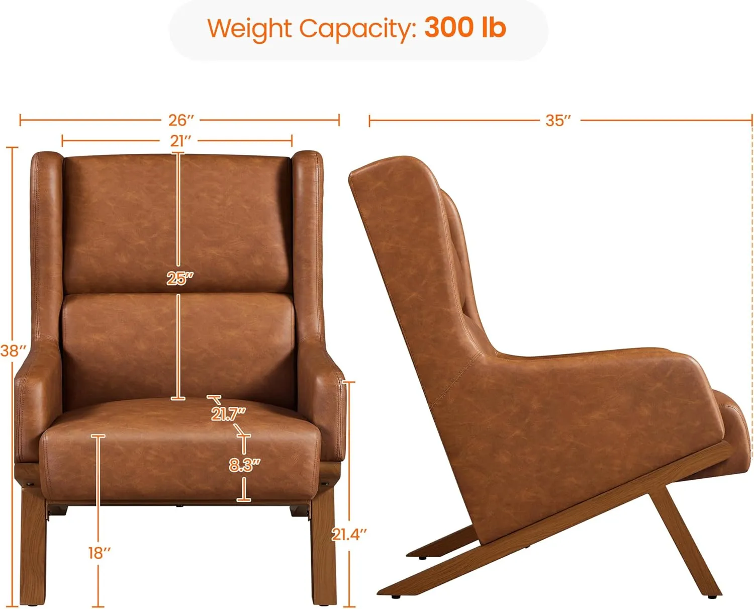 Yaheetech Brown Accent Chair, PU Leather Armchair High Wide Backrest, Oversized Recliner Chair Thick Seat Cushion for Office Reception Room Reading Nook, Brown