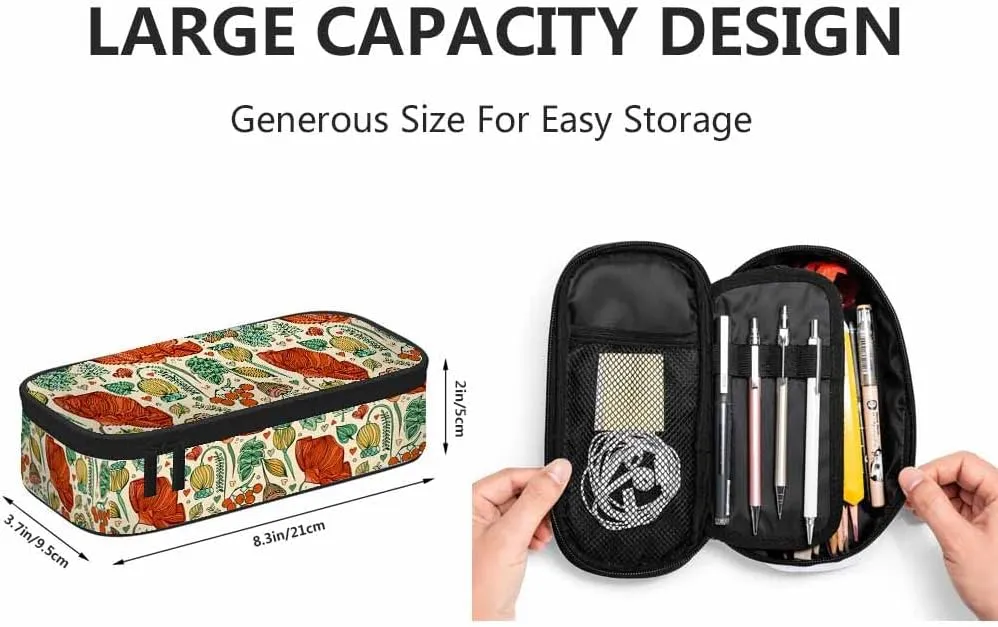Yekiua Floral Pencil Pouch Blossom Wild Flower Leaves High Capacity Pencil Case Stationary Bag Cosmetics Bag Colorful