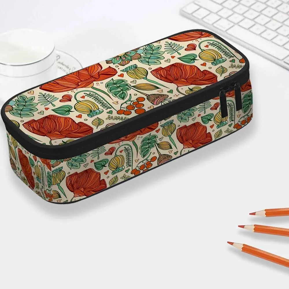 Yekiua Floral Pencil Pouch Blossom Wild Flower Leaves High Capacity Pencil Case Stationary Bag Cosmetics Bag Colorful