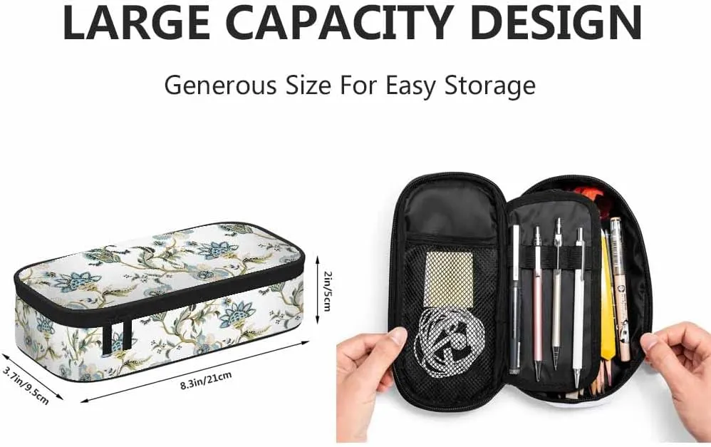Yekiua Flowers Pencil Case Ethnic Japanese Floral Big Capacity Pencil Pouch Office College Makeup Bag