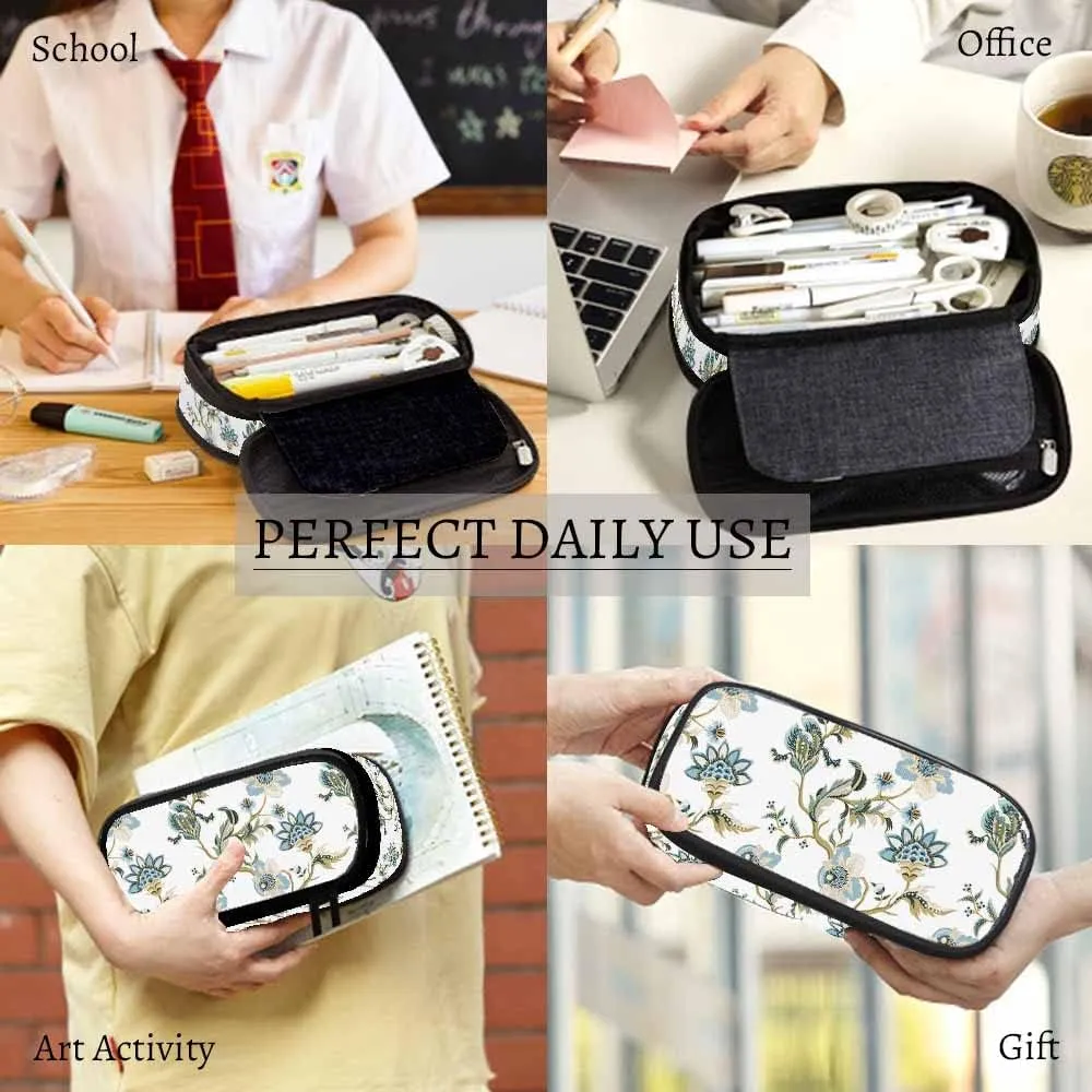 Yekiua Flowers Pencil Case Ethnic Japanese Floral Big Capacity Pencil Pouch Office College Makeup Bag