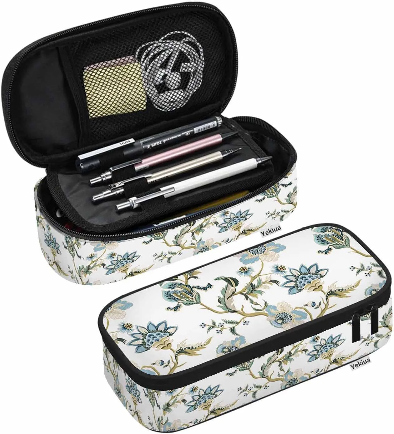 Yekiua Flowers Pencil Case Ethnic Japanese Floral Big Capacity Pencil Pouch Office College Makeup Bag