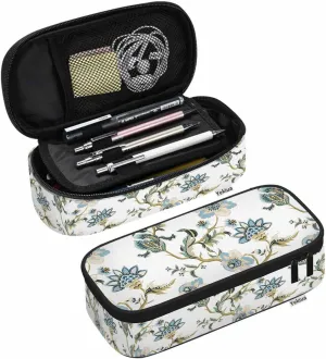Yekiua Flowers Pencil Case Ethnic Japanese Floral Big Capacity Pencil Pouch Office College Makeup Bag