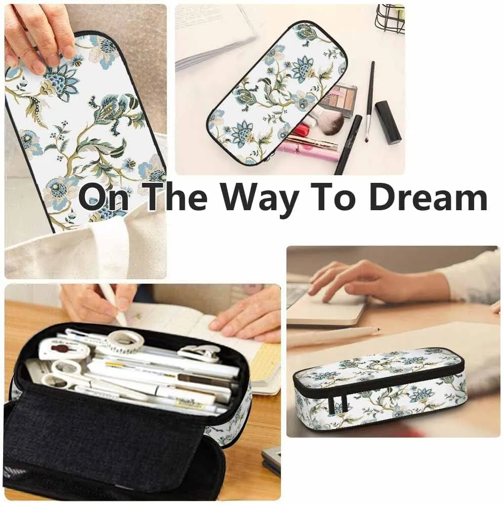 Yekiua Flowers Pencil Case Ethnic Japanese Floral Big Capacity Pencil Pouch Office College Makeup Bag