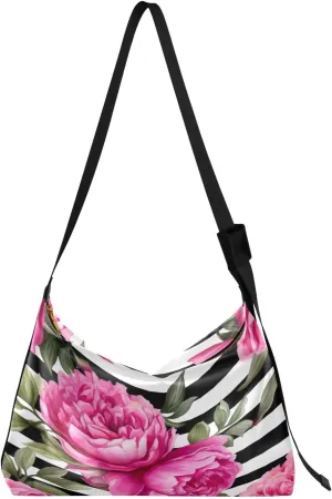 Yellow Floral with White Poppies Women Hobo Shoulder Bag, Large Leather Crossbody Bag, Cross Body Shoulder Bag Leather