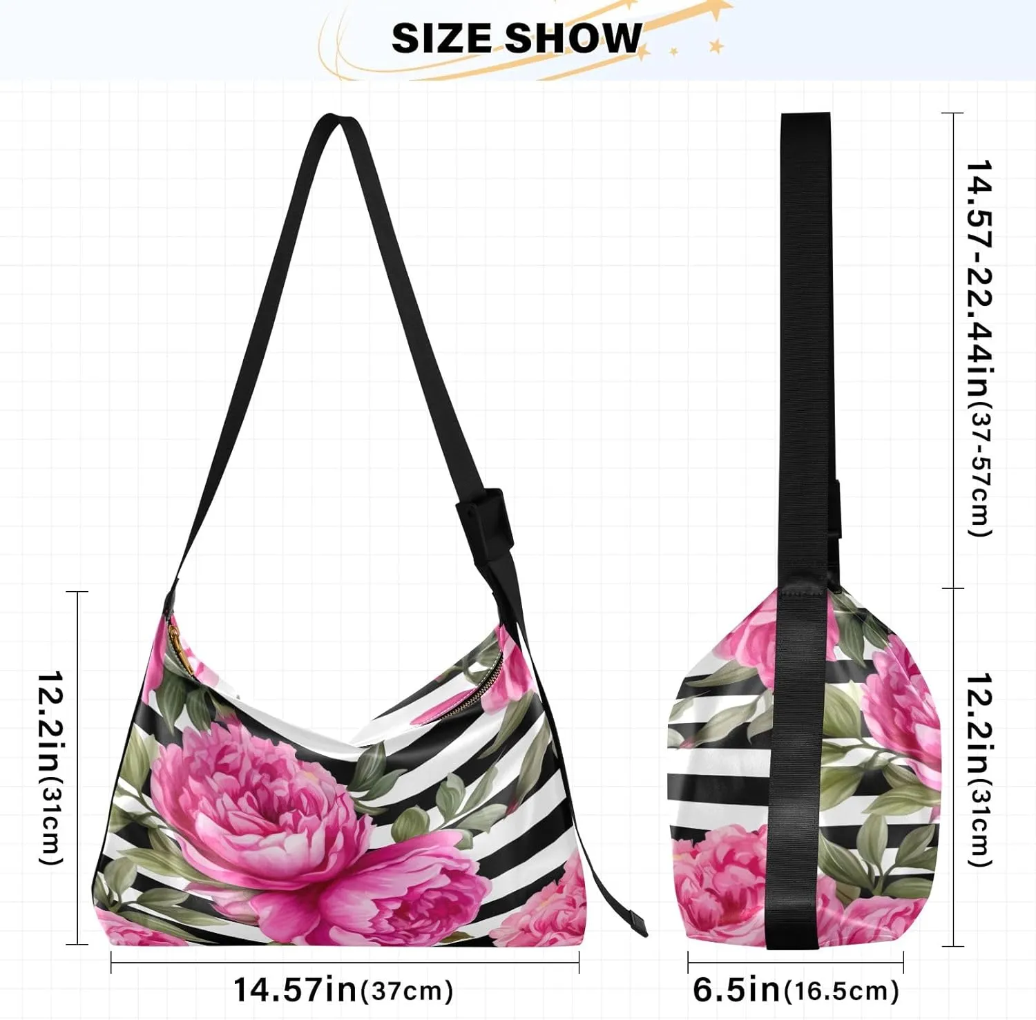 Yellow Floral with White Poppies Women Hobo Shoulder Bag, Large Leather Crossbody Bag, Cross Body Shoulder Bag Leather