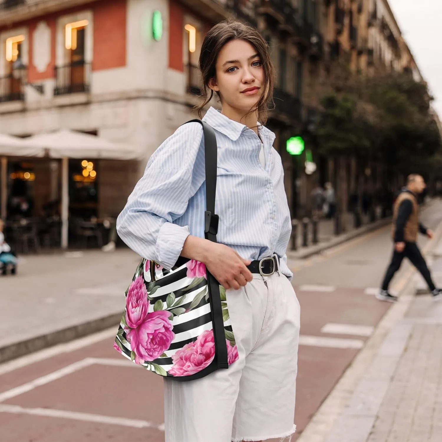 Yellow Floral with White Poppies Women Hobo Shoulder Bag, Large Leather Crossbody Bag, Cross Body Shoulder Bag Leather