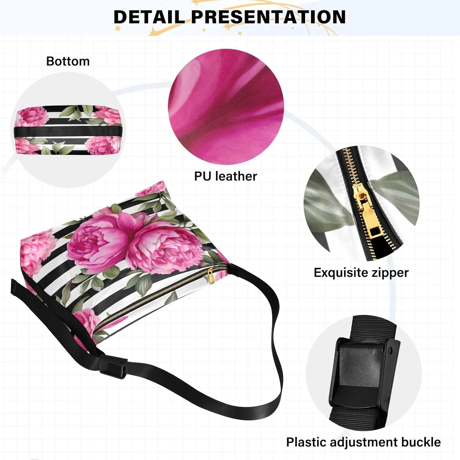 Yellow Floral with White Poppies Women Hobo Shoulder Bag, Large Leather Crossbody Bag, Cross Body Shoulder Bag Leather