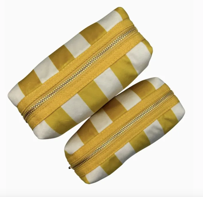 Yellow Stripe Velvet Make Up Bag with Eye Pin (two sizes)