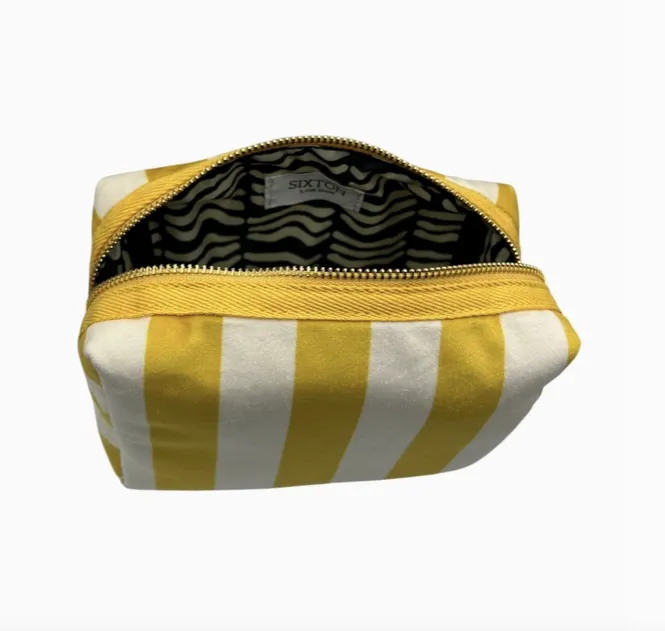 Yellow Stripe Velvet Make Up Bag with Eye Pin (two sizes)