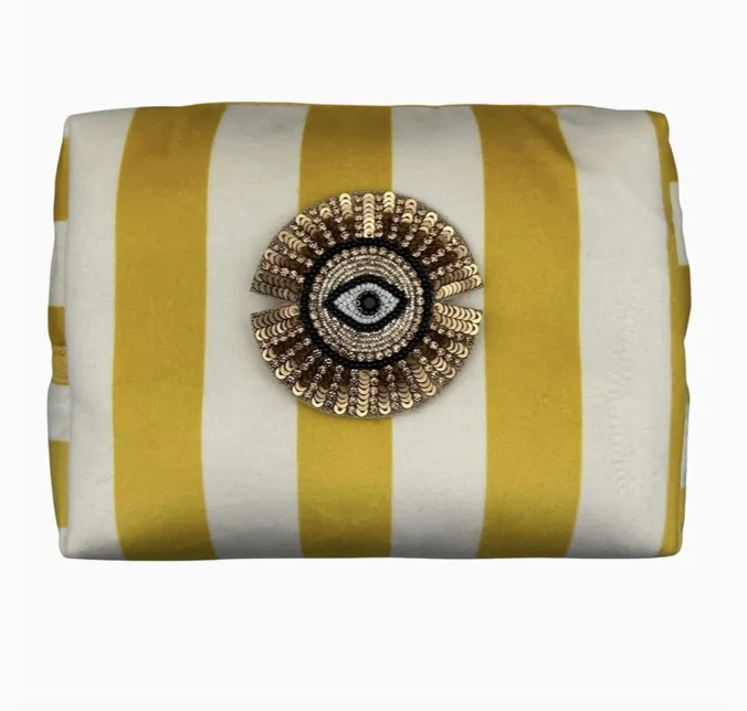 Yellow Stripe Velvet Make Up Bag with Eye Pin (two sizes)