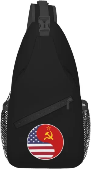 Yin Yang Flag Combination Of America And The Soviet Union Crossbody Bags For Women Men Chest Backpack Gym Shoulder Bag Travel Outdoor Sports Casual Crossbody Bags