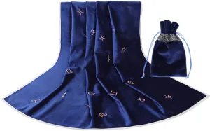 YM YOUMU Velvet Altar Cloth with Tarot Card Bag Gothic Embroidered Tarot Tablecloth Tapestry for Divination Wicca Astrology (Embroidered Blue)