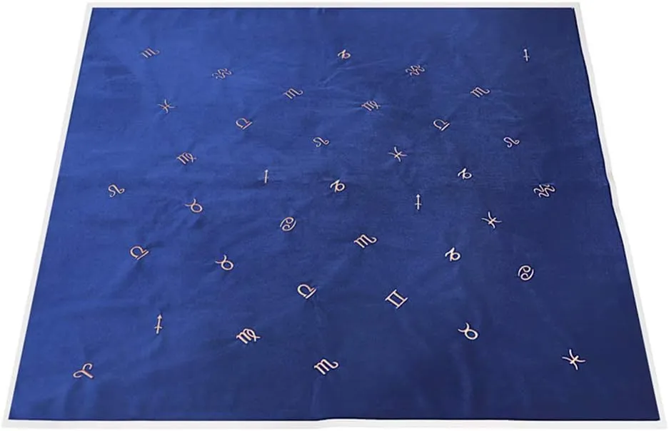 YM YOUMU Velvet Altar Cloth with Tarot Card Bag Gothic Embroidered Tarot Tablecloth Tapestry for Divination Wicca Astrology (Embroidered Blue)