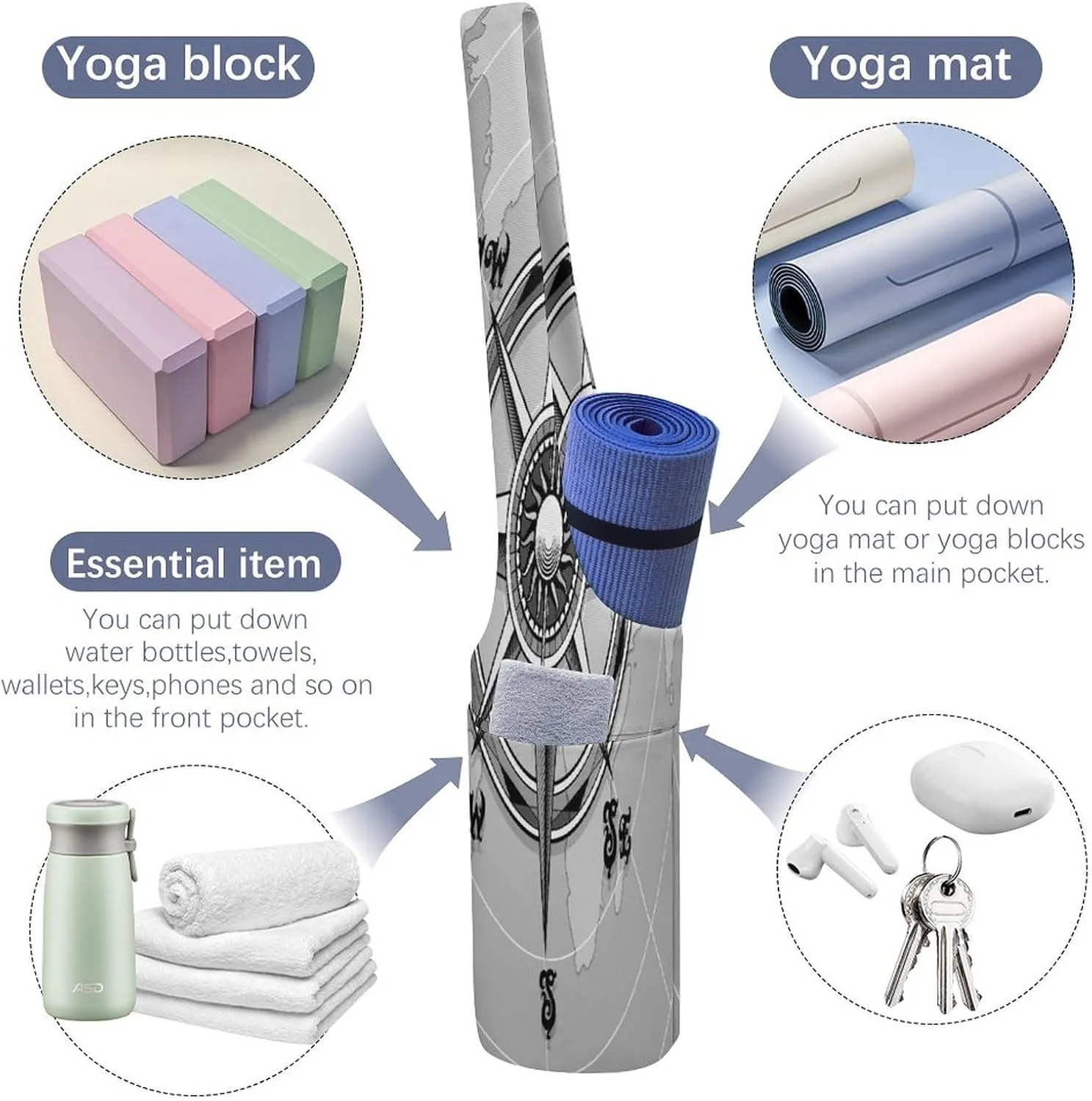 Yoga Mat Bag, Soft Canvas Storage Bag Fashion Mat Bag for Clothes Dorm Organizer with Pocket Shoulder Strap