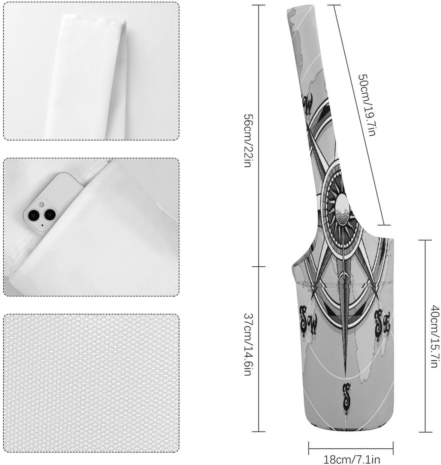 Yoga Mat Bag, Soft Canvas Storage Bag Fashion Mat Bag for Clothes Dorm Organizer with Pocket Shoulder Strap