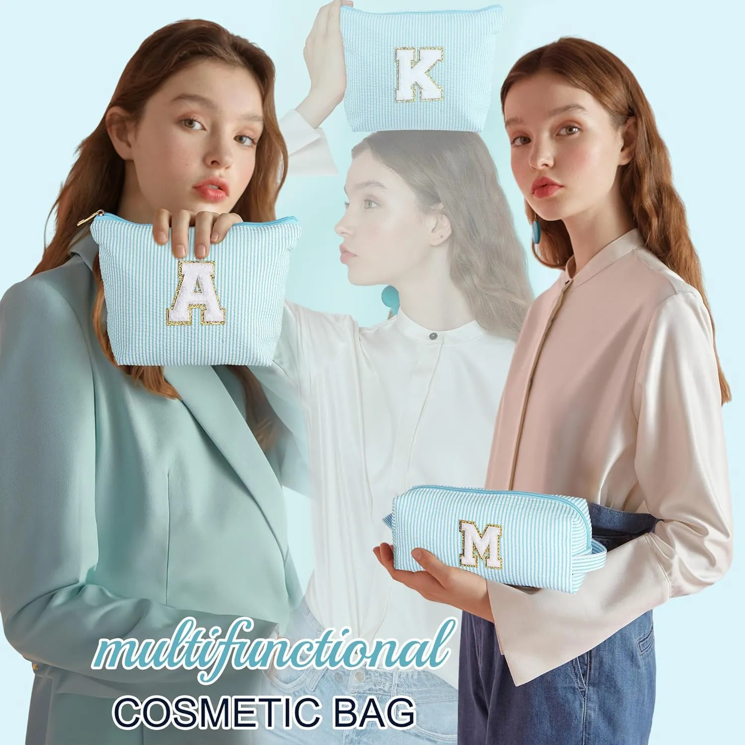 YOOLIFE Cute Makeup Bag for Girls Women - Cosmetic Bags for Teen Girl | Personalized Gifts for Women Her | Bridal Shower Gifts | Birthday Gifts for 3 4 5 6 7 8 9 10 11 12 13 Year Old Girls Initial A