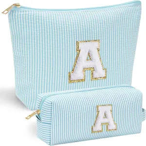 YOOLIFE Cute Makeup Bag for Girls Women - Cosmetic Bags for Teen Girl | Personalized Gifts for Women Her | Bridal Shower Gifts | Birthday Gifts for 3 4 5 6 7 8 9 10 11 12 13 Year Old Girls Initial A