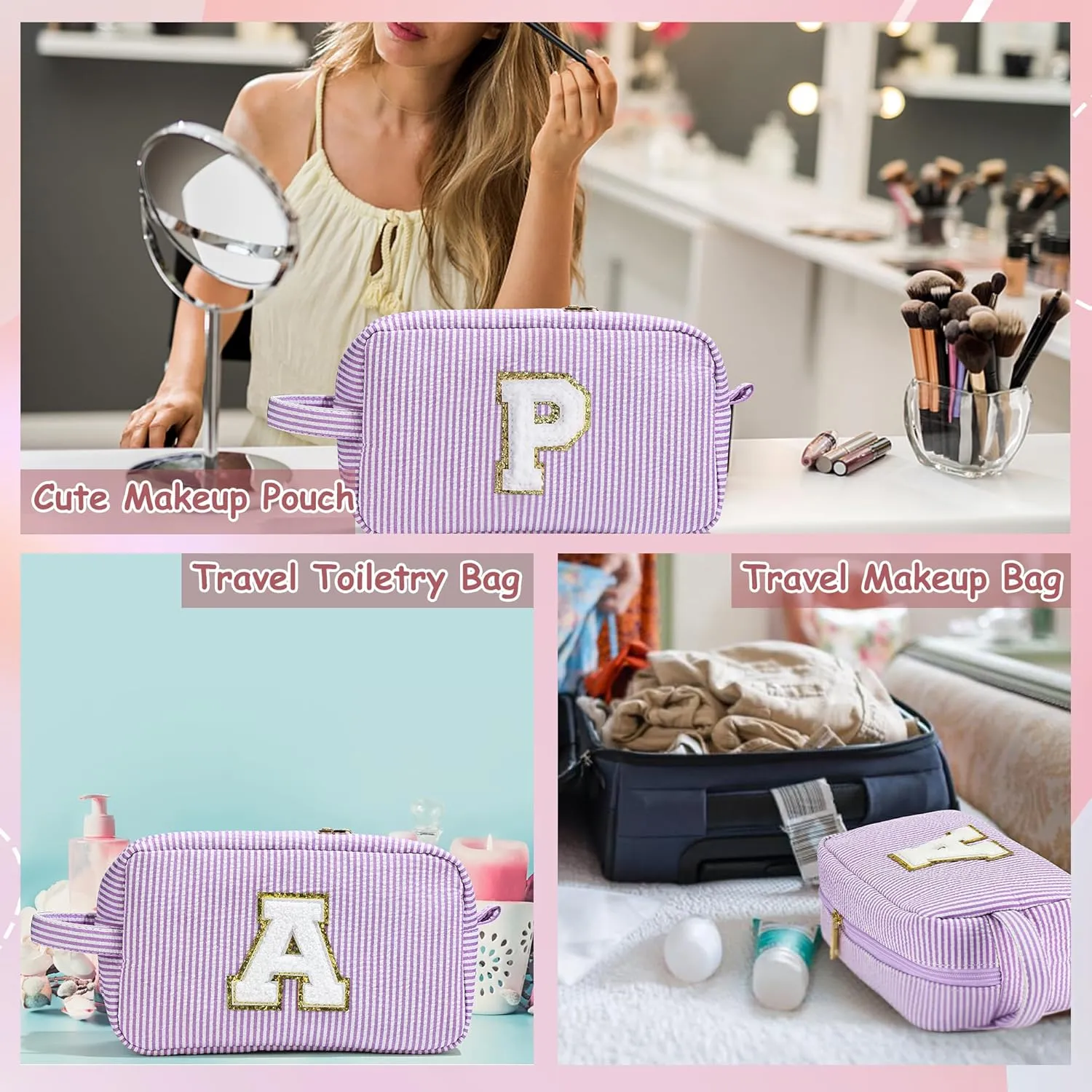 YOOLIFE Gifts for Teen Girls - Personalized Initial Makeup Bag, Birthday Gifts for Women Sister Friend Daughter Girls Kids
