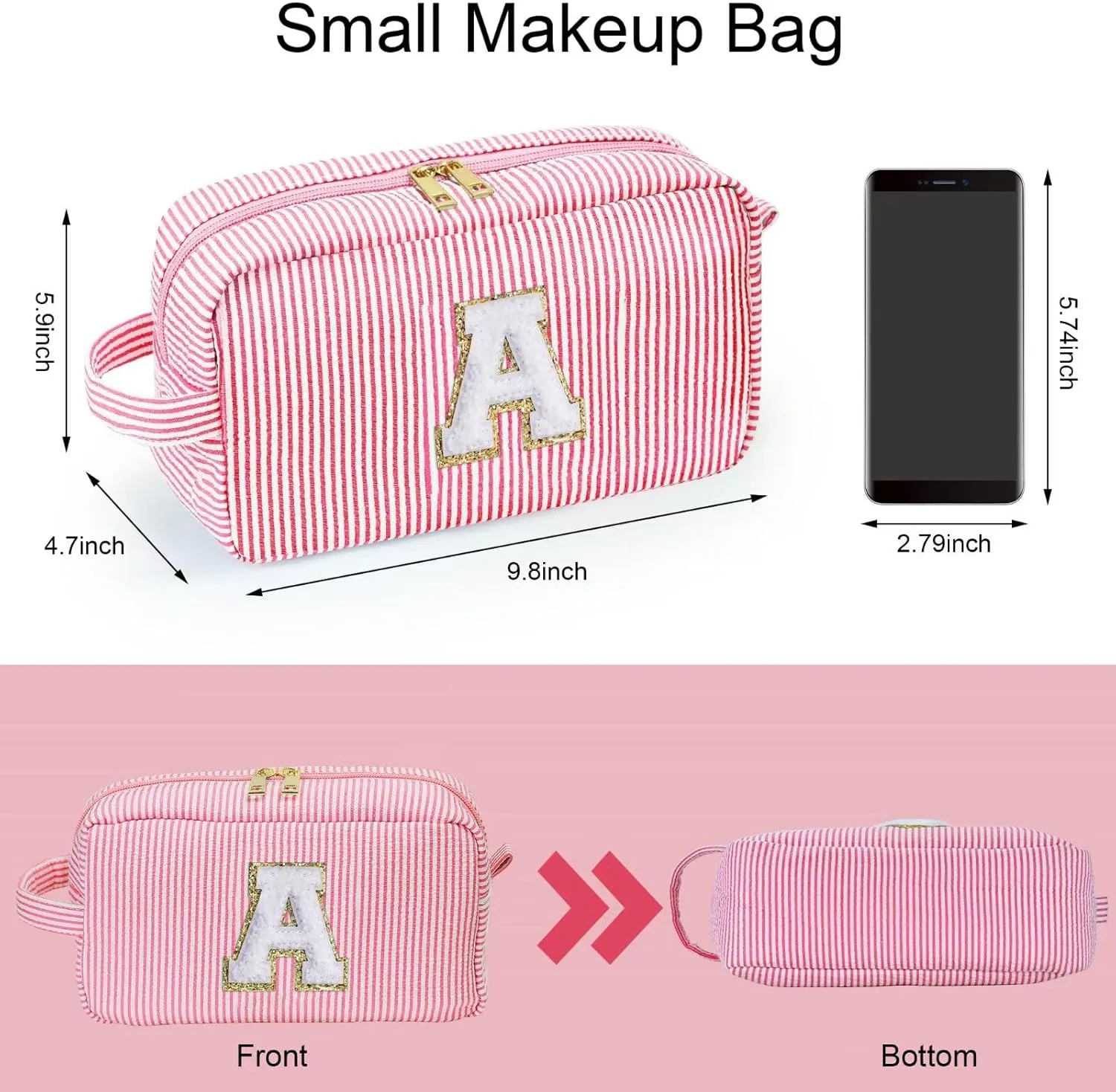 YOOLIFE Personalized Initial Cosmetic Bag - Makeup, Toiletry, Travel, Gift - Pink - Cosmetic Bag