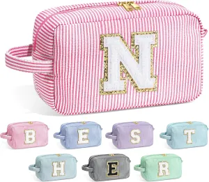 YOOLIFE Personalized Initial Cosmetic Bag - Makeup, Toiletry, Travel, Gift - Pink - Cosmetic Bag