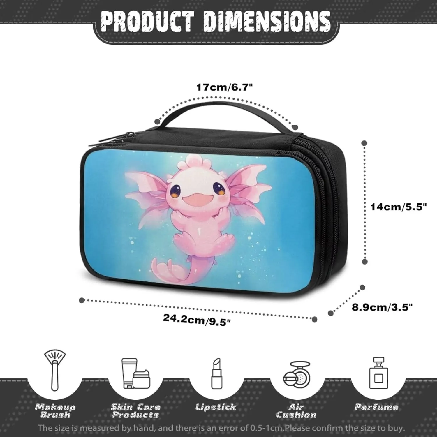 Yzaoxia Axolotl Small Cosmetic Bag for Purse for Women Cute Makeup Bags with Zipper Ladies Portable Make Up Bag for Travel Organizer Wash Bags Roomy Pocket