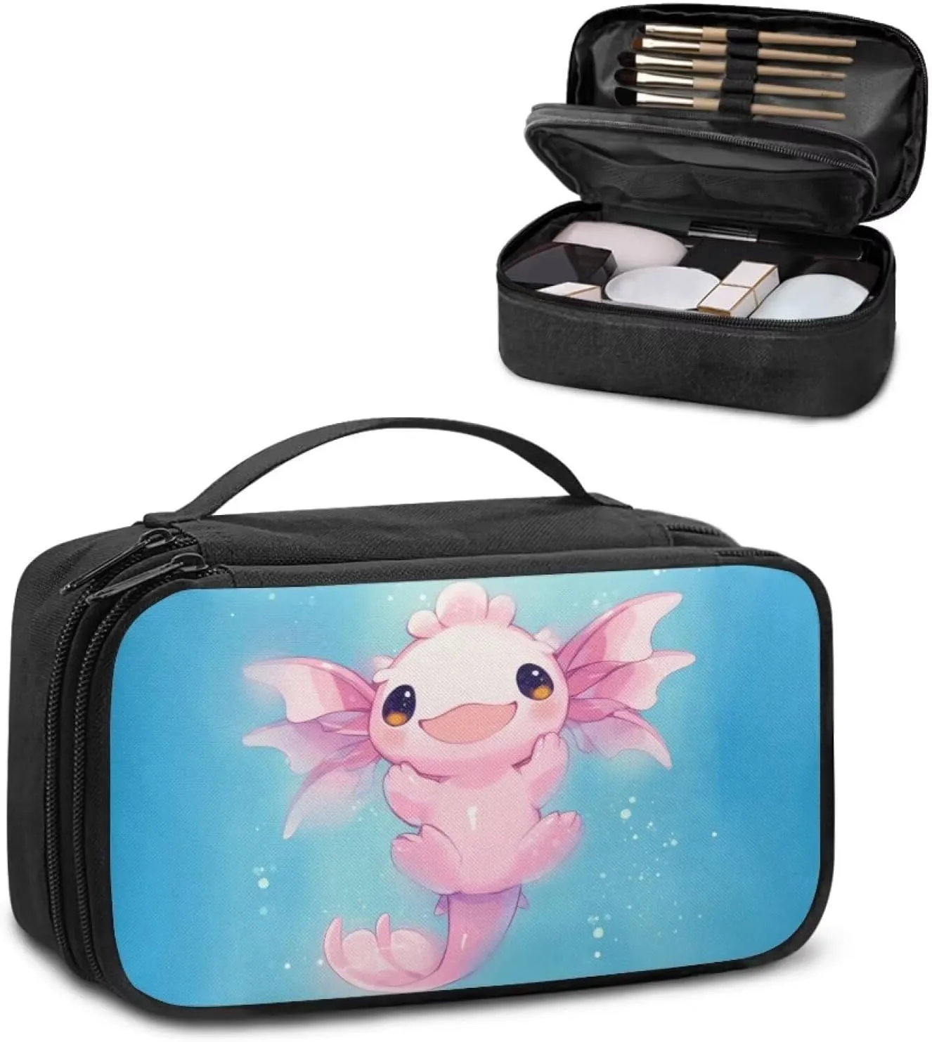 Yzaoxia Axolotl Small Cosmetic Bag for Purse for Women Cute Makeup Bags with Zipper Ladies Portable Make Up Bag for Travel Organizer Wash Bags Roomy Pocket