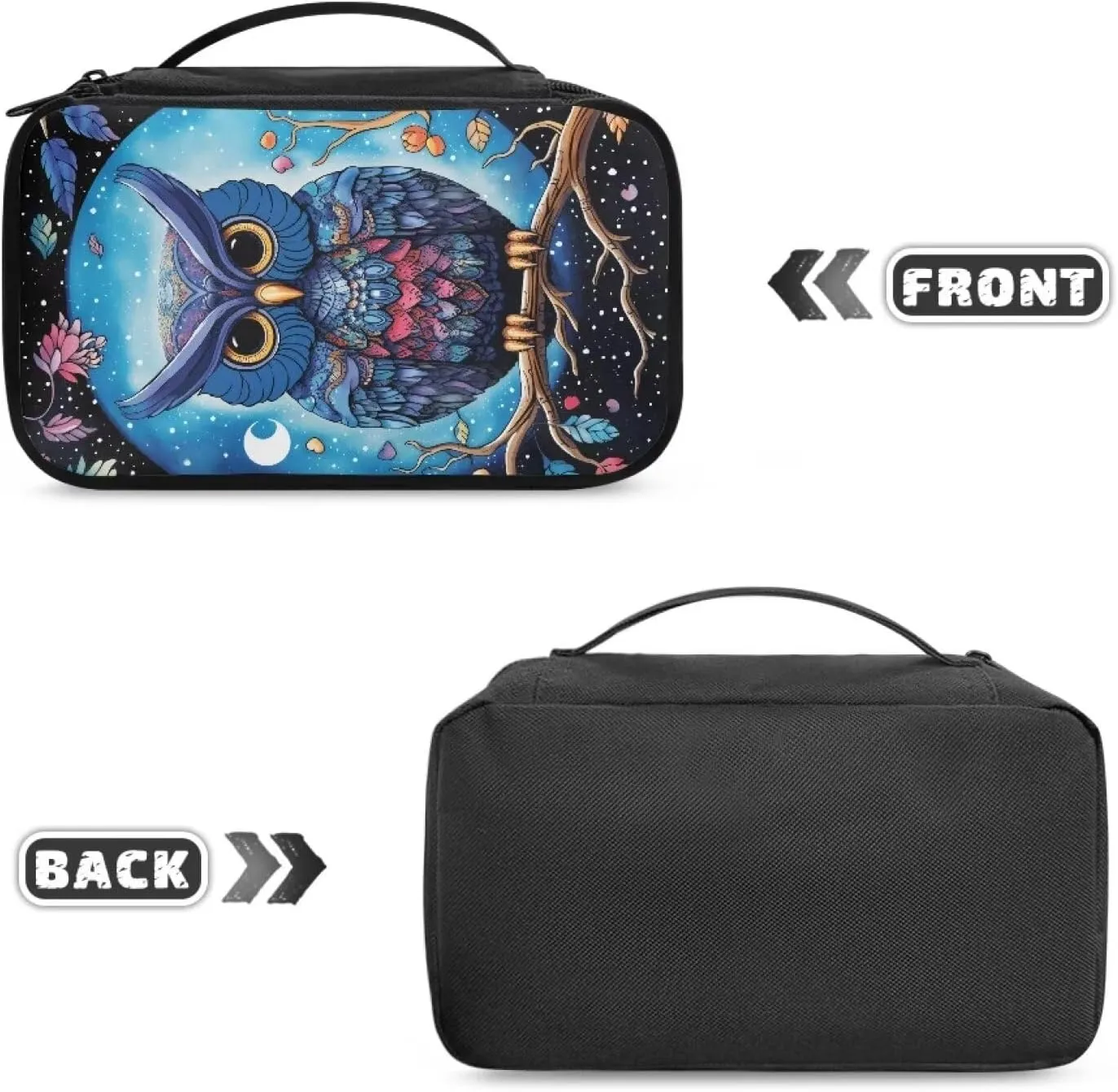 Yzaoxia Cartoon Owl Makeup Bag for Purse for Women Small Make Up Pouch Canvas Cosmetic Bags Travel Makeup Brushes Organizer with Handle Roomy Zipper Pocket