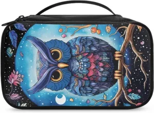 Yzaoxia Cartoon Owl Makeup Bag for Purse for Women Small Make Up Pouch Canvas Cosmetic Bags Travel Makeup Brushes Organizer with Handle Roomy Zipper Pocket