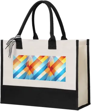 ZigZag Stripe print Canvas splicing present tote bag, beach handbag, grocery bag, travel work shopping bag