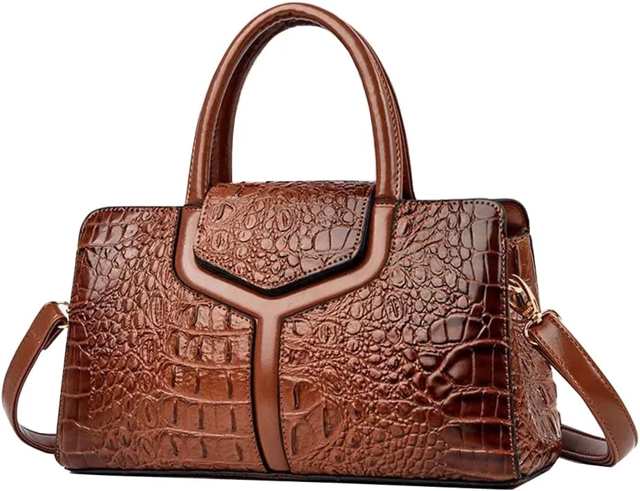 ZiMing Top Handle Handbags Women Purse Crocodile Pattern Faux Leather Tote Bags Satchel Bags Zipper&Flap Handbag Shoulder Bag