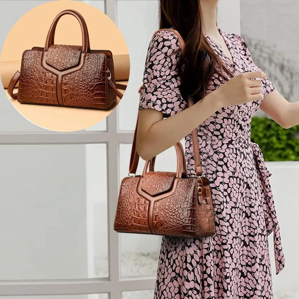 ZiMing Top Handle Handbags Women Purse Crocodile Pattern Faux Leather Tote Bags Satchel Bags Zipper&Flap Handbag Shoulder Bag
