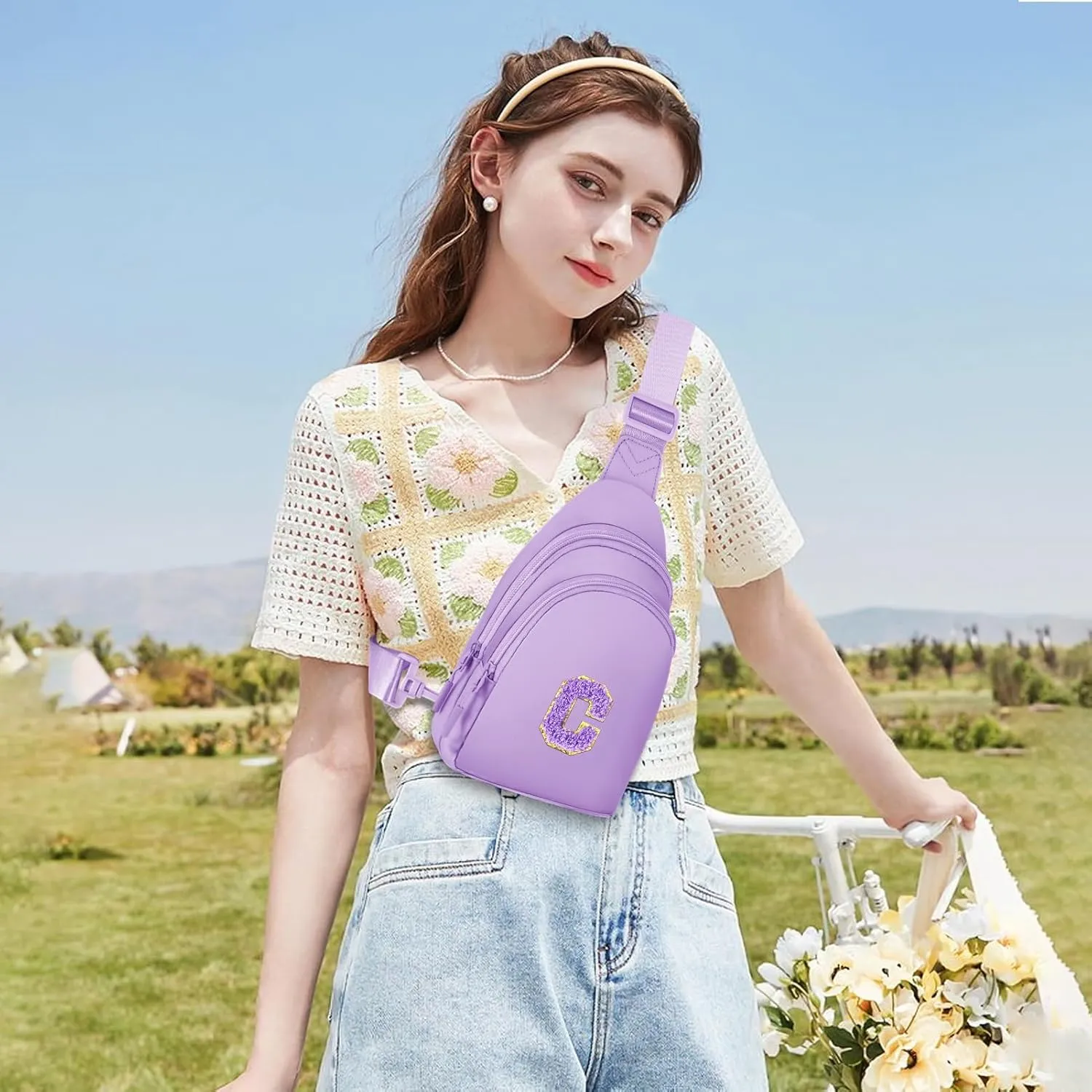 ZLFSRQ Small Initial Sling Bag Crossbody Bag for Women Cute Personalized Letter Chest Bag Fanny Pack Cross Body Purse