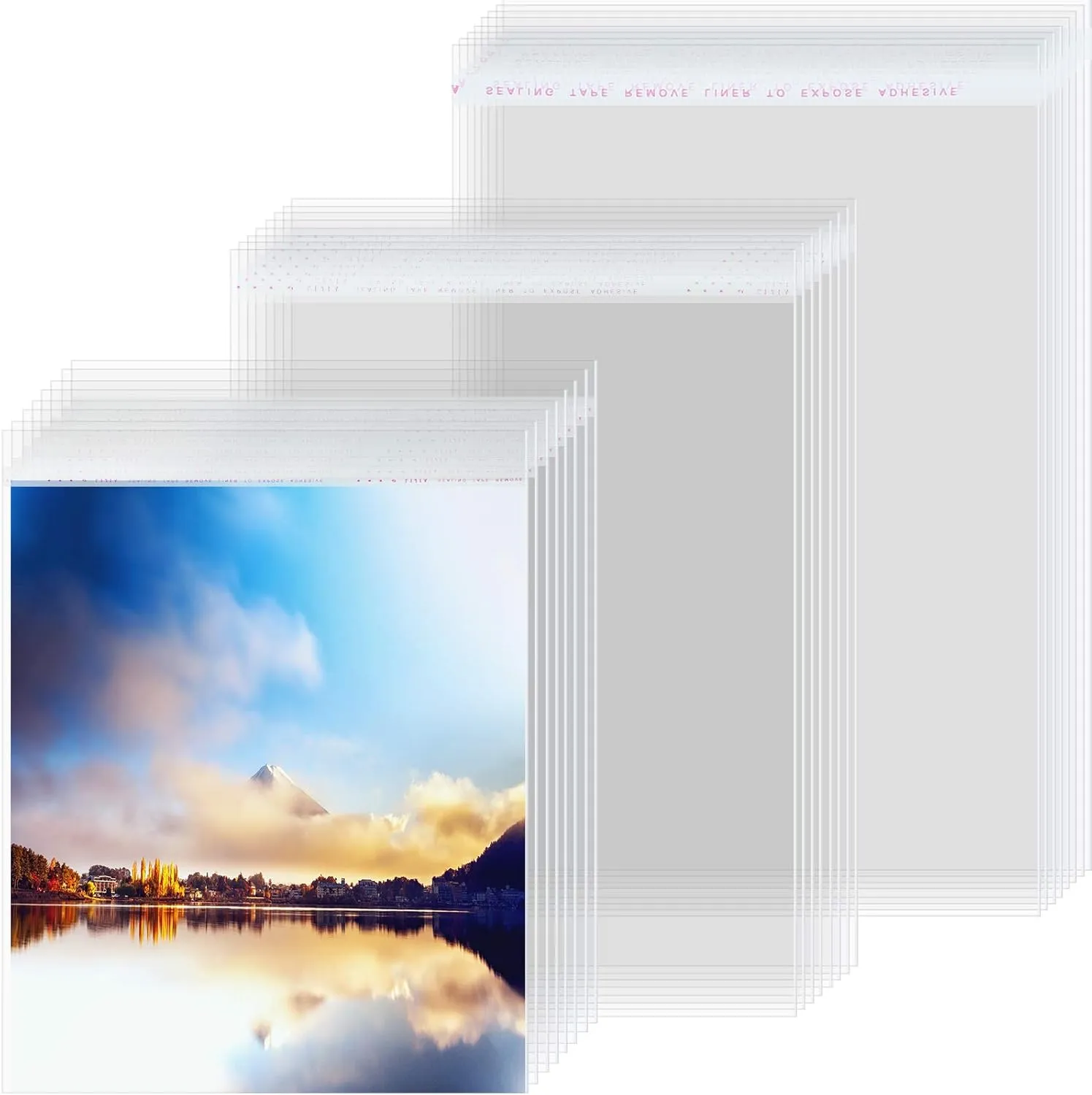 Zonon 240 Pieces Clear Cellophane Bags Self Sealing Clear Sleeves Transparent Sealing Bag for Art Print Photo Framing Mats and Craft Wrapping, 5 x 7 Inch, 8 x 10 Inch, 11 x 14 Inch